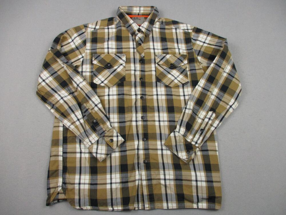 5.11 Tactical Shirt Men Medium Brown Plaid Long Sleeve Snap Button Up Casual M